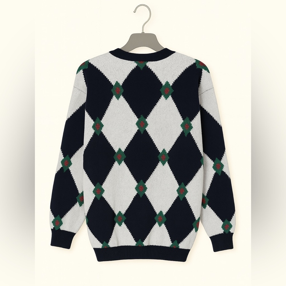 Sarah English Petite Small Vintage Argyle Cardigan Sweater Knit V-Neck - Picture 2 of 3